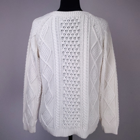 GAP ivory cotton crewneck fisherman knit sweater - Picture 2 of 5